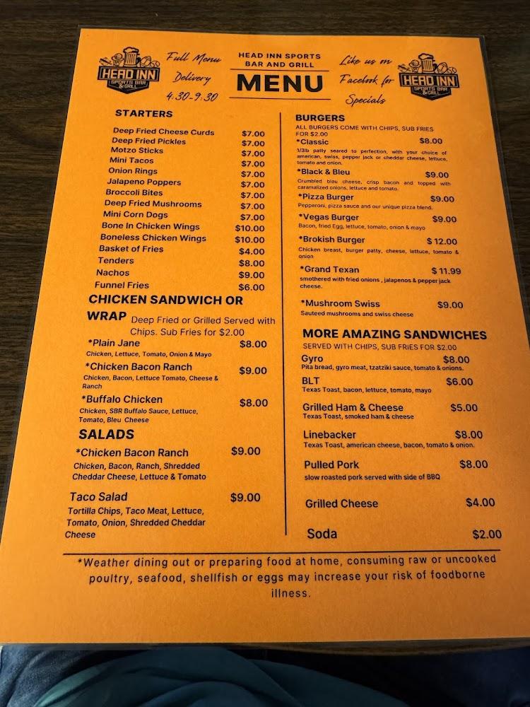 Head Inn Sports Bar & Grill Menu image 3